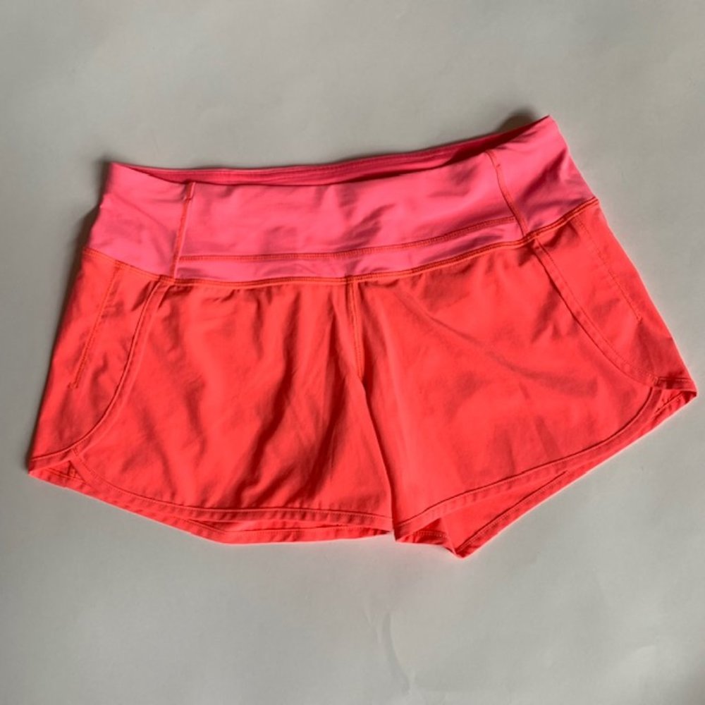 Lululemon Womens 6 Speed Up Shorts Hot Pink Orange Vented Running Zip Pocket